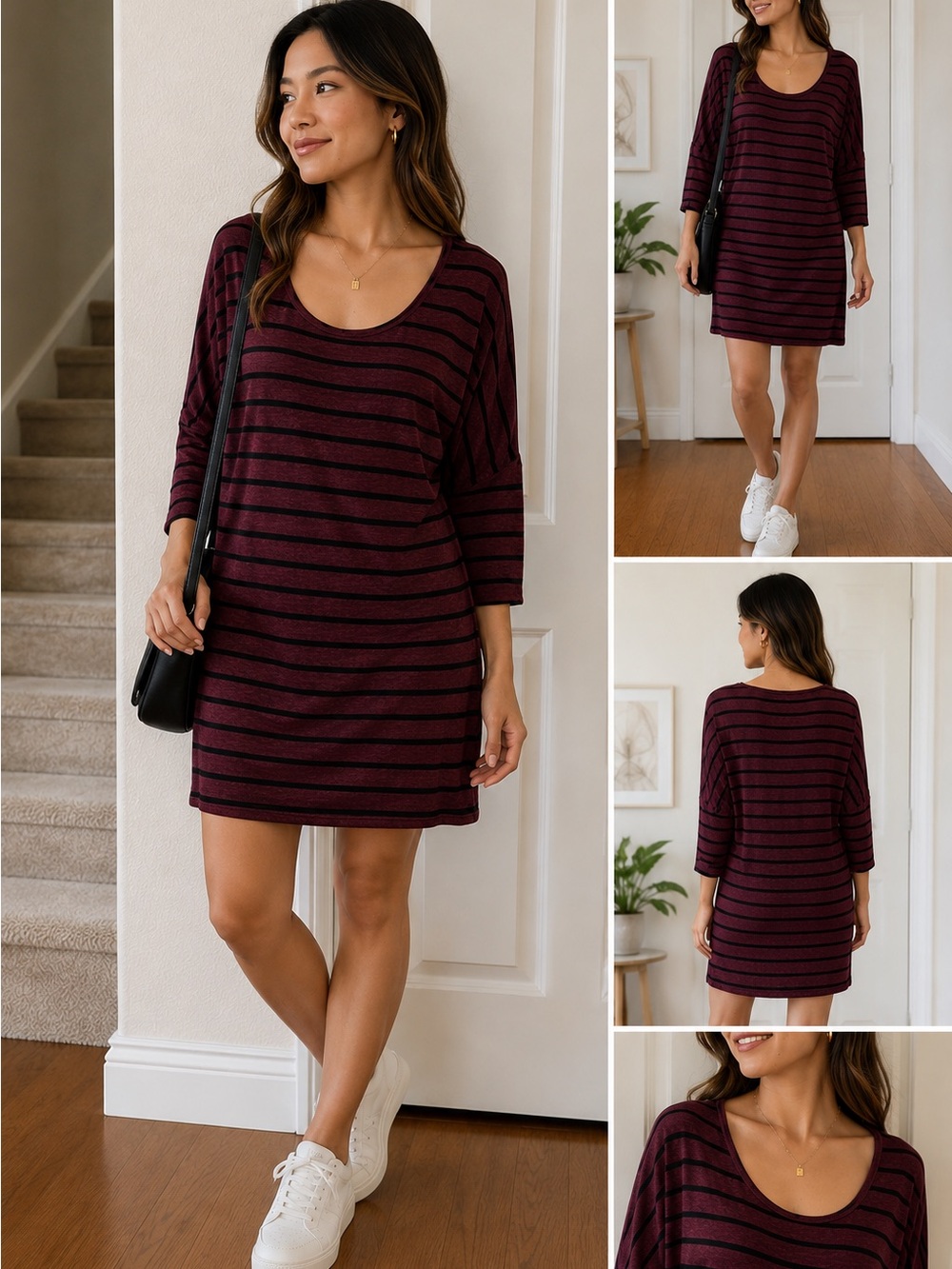 WOMENS PURPLE AND BLACK STRIPES POOF DRESS SIZE L LARGE